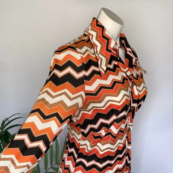 v i n t a g e :: Authentic Mod Zig Zag Chevron Dagger Buttoned Dress - Picture 12 of 14